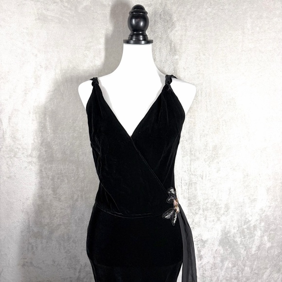 VTG Newport News Velvet Evening Dress Size 4 Black Y2K 90S Glam Dark Fairy Goth - Picture 2 of 11